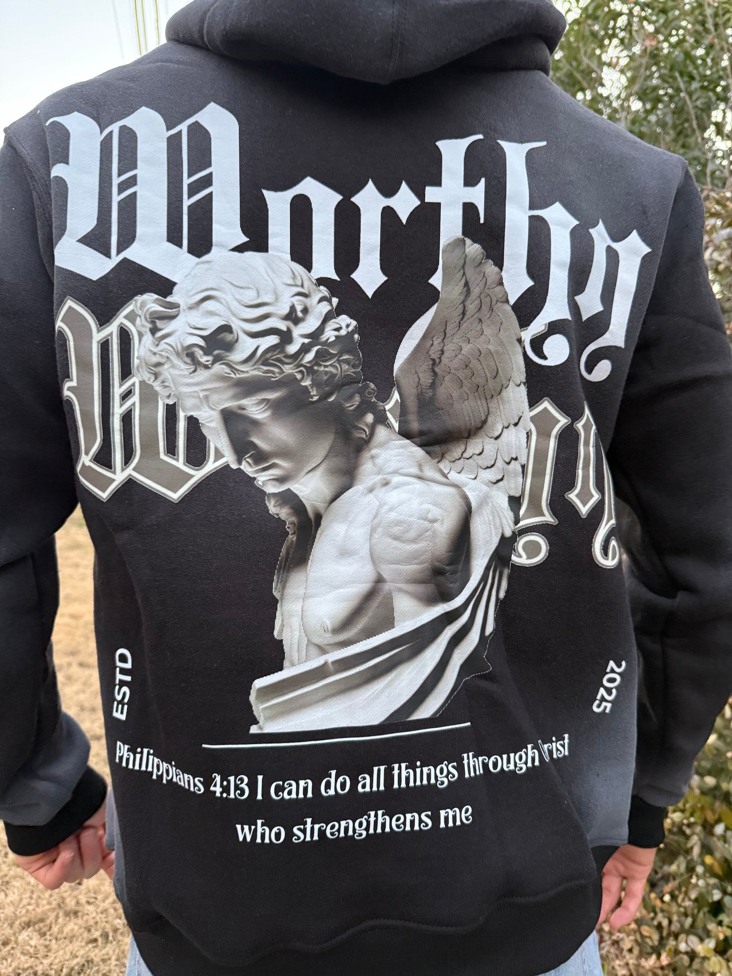 Black Worthy Hoodie Philippians 4:13
